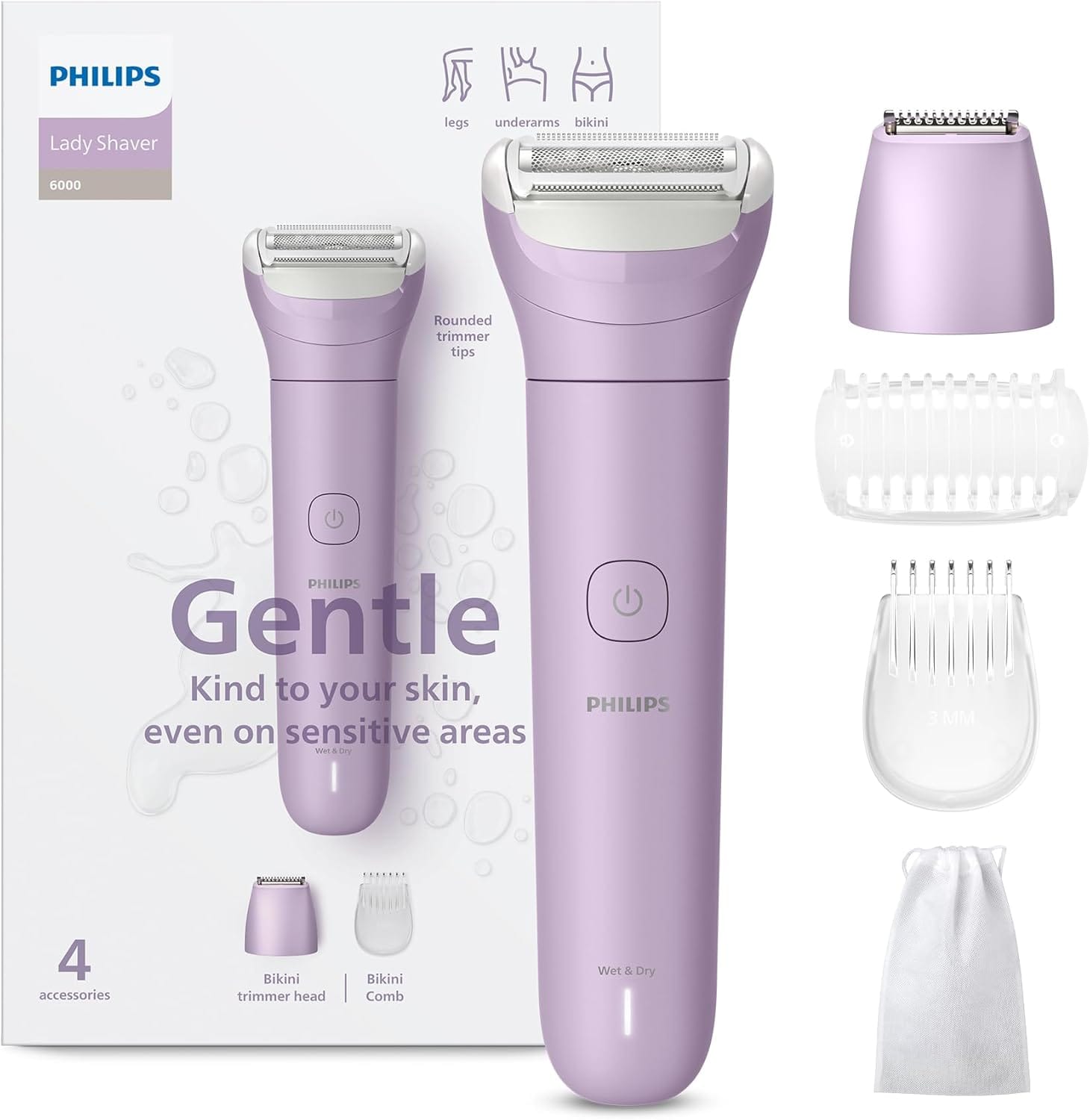 Philips Cordless Wet & Dry Lady Shaver and Trimmer, Legs, Arm, Underarm, Bikini, Wet & Dry Usage, USB-A Charging, Quick Charge for the first use | Number 1 Lady Shaver Brand Globally! | BRL138/00