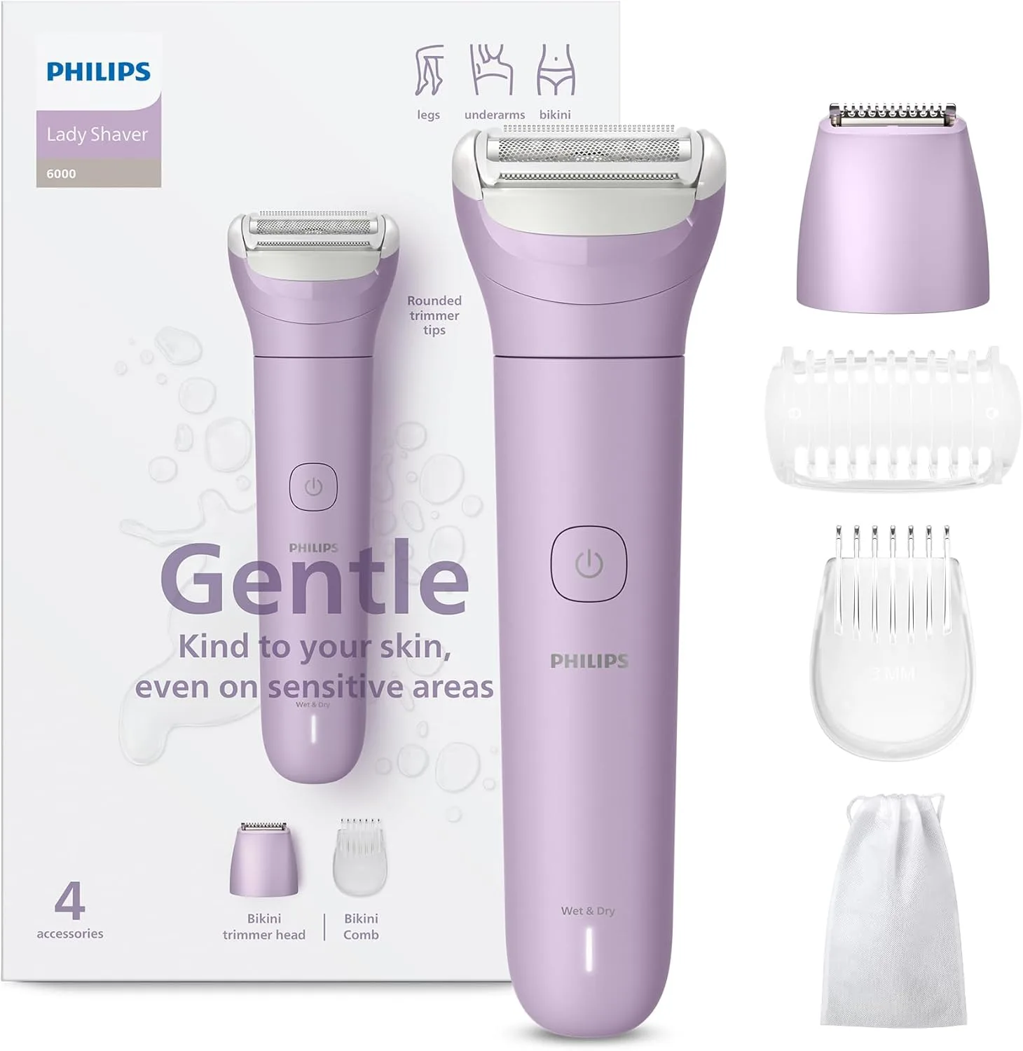 Philips Cordless Wet & Dry Lady Shaver and Trimmer, Legs, Arm, Underarm, Bikini, Wet & Dry Usage, USB-A Charging, Quick Charge for the first use | Number 1 Lady Shaver Brand Globally! | BRL138/00