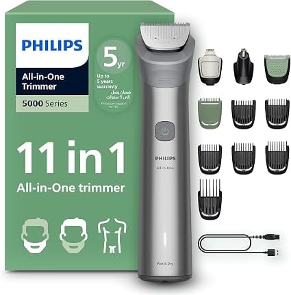 Philips All-in-One Trimmer MG5932/15 | 11-in-1 Face, Hair & Body Grooming | Self-Sharpening Blades | 120min Cordless | Showerproof | USB-A Charging | Pouch Included