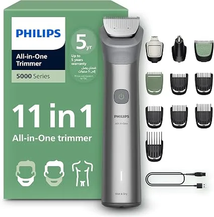 Philips All-in-One Trimmer MG5932/15 | 11-in-1 Face, Hair & Body Grooming | Self-Sharpening Blades | 120min Cordless | Showerproof | USB-A Charging | Pouch Included