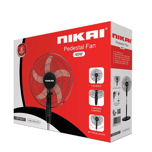 Nikai 16 Inch Pedestal Fan, 45 Watts Power,